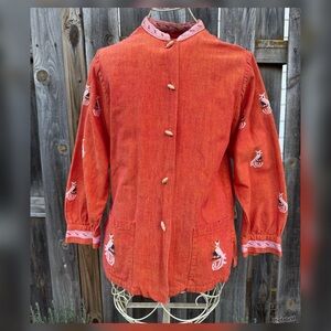 Vintage 1960’s Mayan Modern Embroidered Boho Nehru Collar Tunic Blouse - Medium